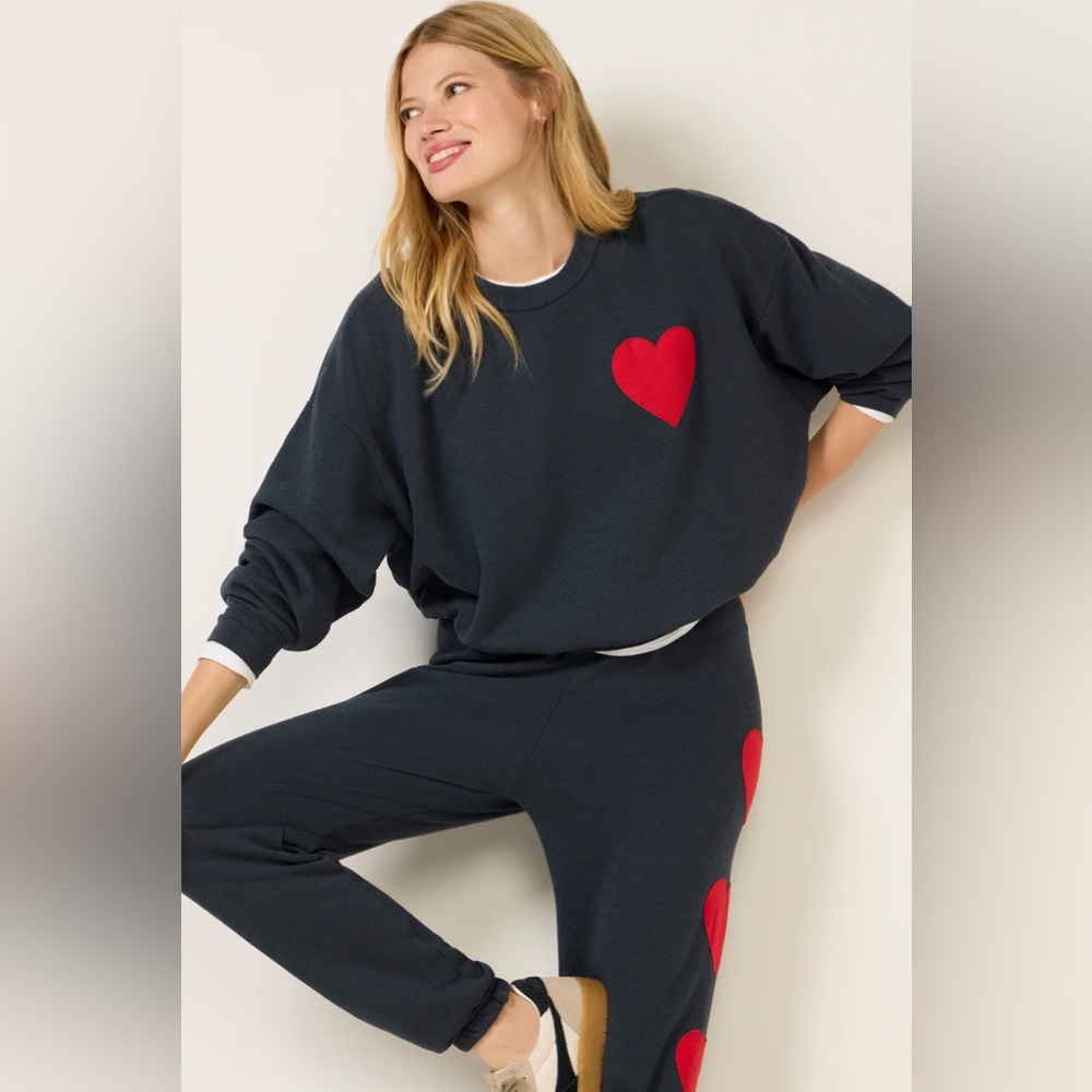Aviator Nation Heart Stitch Crewneck Sweatshirt & Heart Stitch Sweatpants, XS